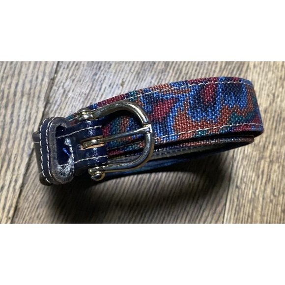 The Leather Shop Belt Vintage Blue Woven Abstract Pattern Skinny - Picture 1 of 8